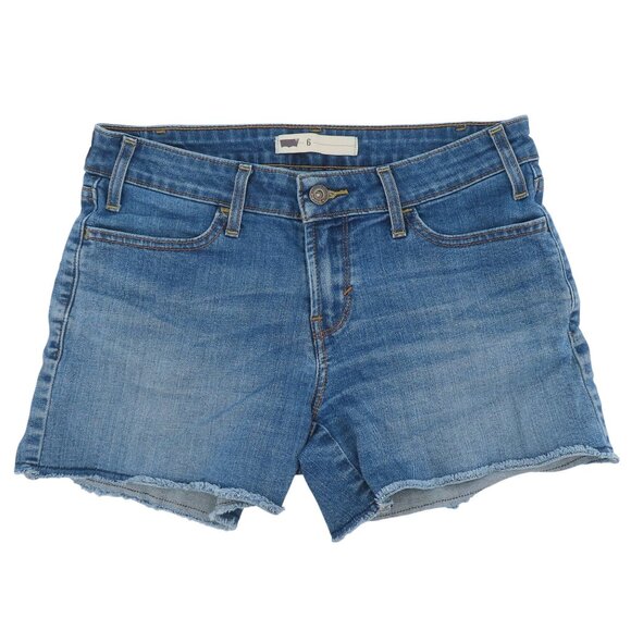 Levis Women 6 Blue Denim Jean Shorts Raw Hem Pockets Cotton Blend 3.75 in Inseam - Picture 1 of 12